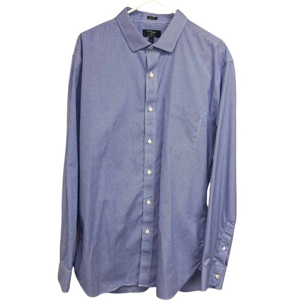 Thompson Shirting by J. Crew Shirt XL 17-17.5 Blue plaid check Wrinkle Free